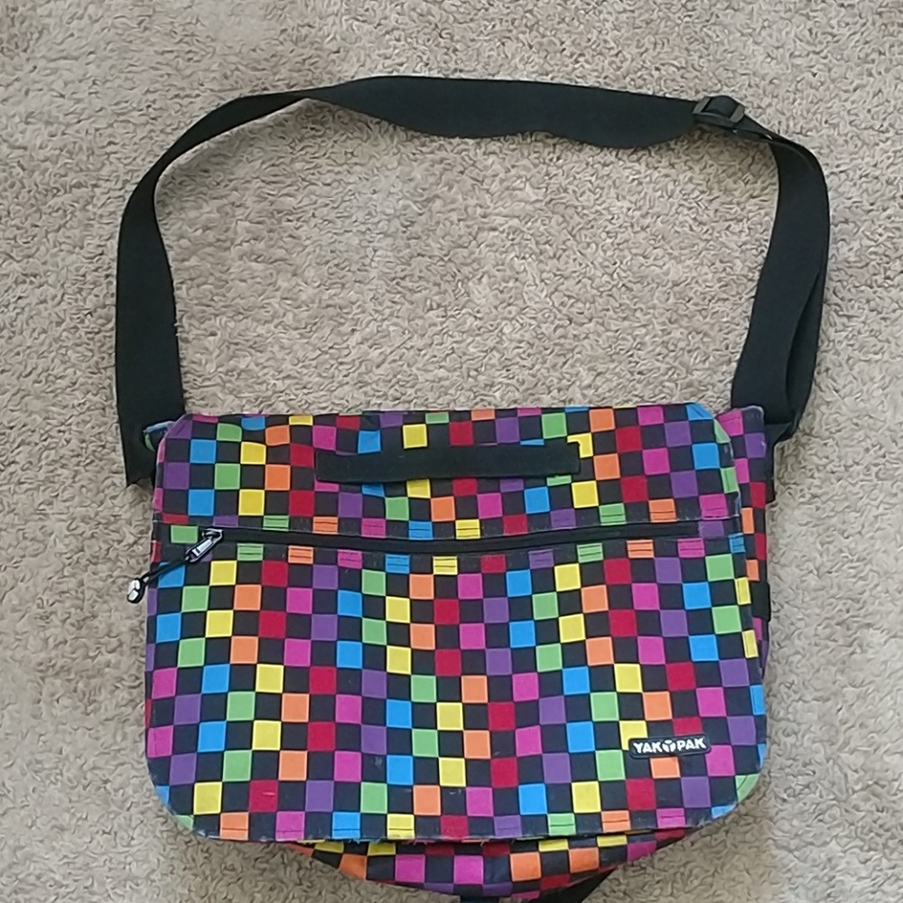 Yakpak rainbow checker pattern bag